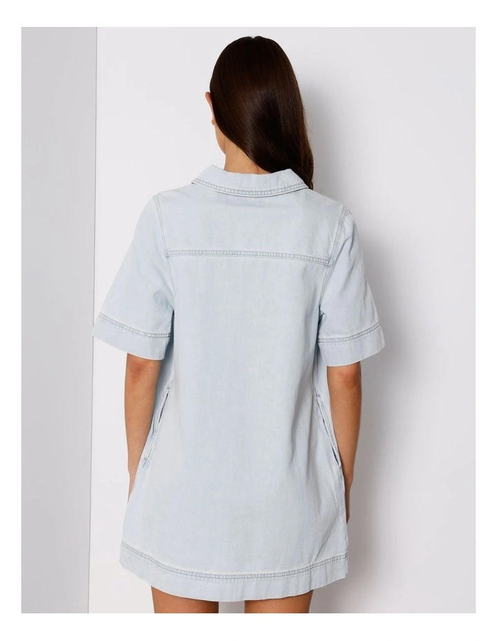 Denim Tunic Mini Dress in Ice Blue image 5