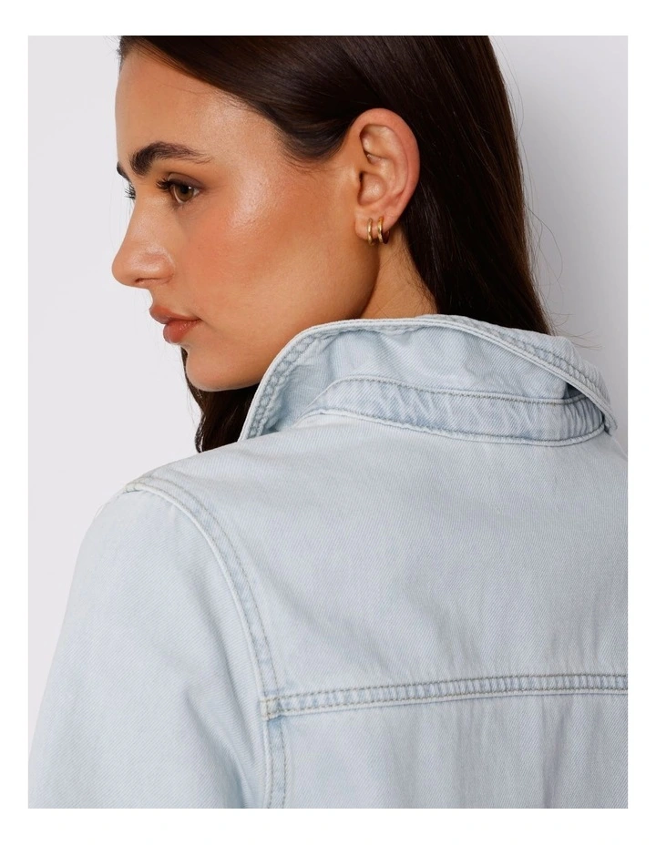 Denim Tunic Mini Dress in Ice Blue image 6