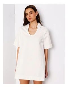 Denim Tunic Mini Dress in Ecru