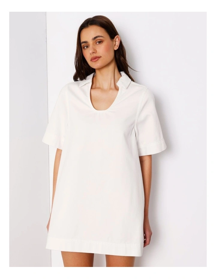 Denim Tunic Mini Dress in Ecru image 1