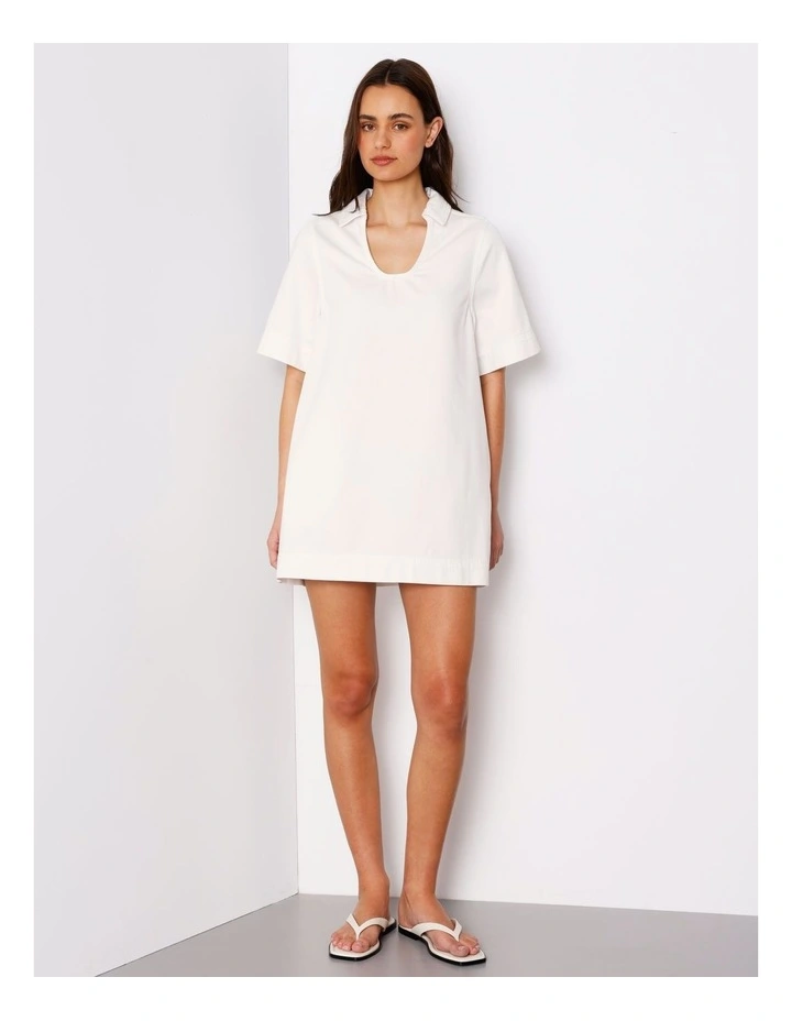 Denim Tunic Mini Dress in Ecru image 3