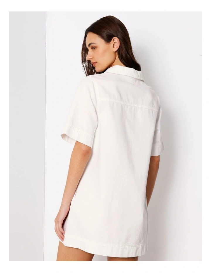 Denim Tunic Mini Dress in Ecru image 5