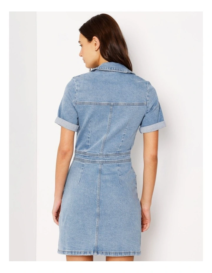 Button Through Denim Mini Dress in Surf Blue image 6