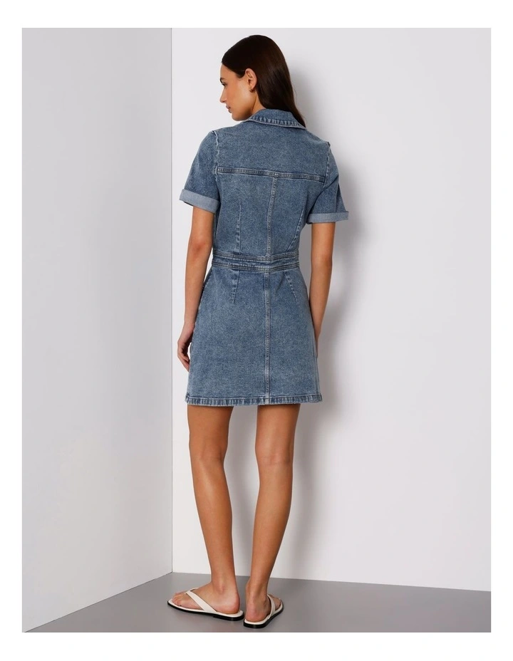 Button Through Denim Mini Dress in Pacific Blue image 6