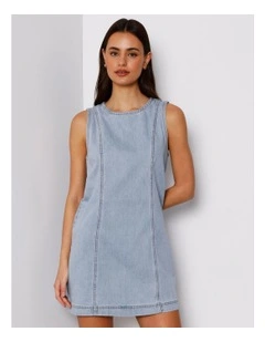 Sleeveless Denim Panelled Mini Dress In Breeze Blue