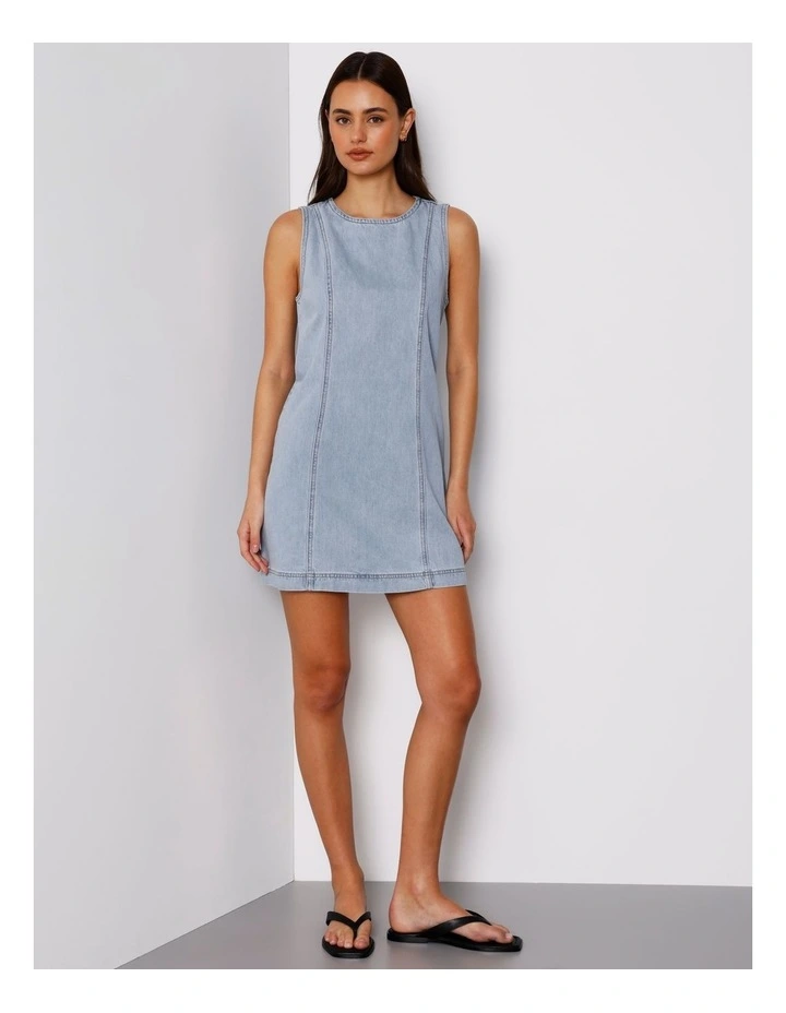 Sleeveless Denim Panelled Mini Dress In Breeze Blue image 2