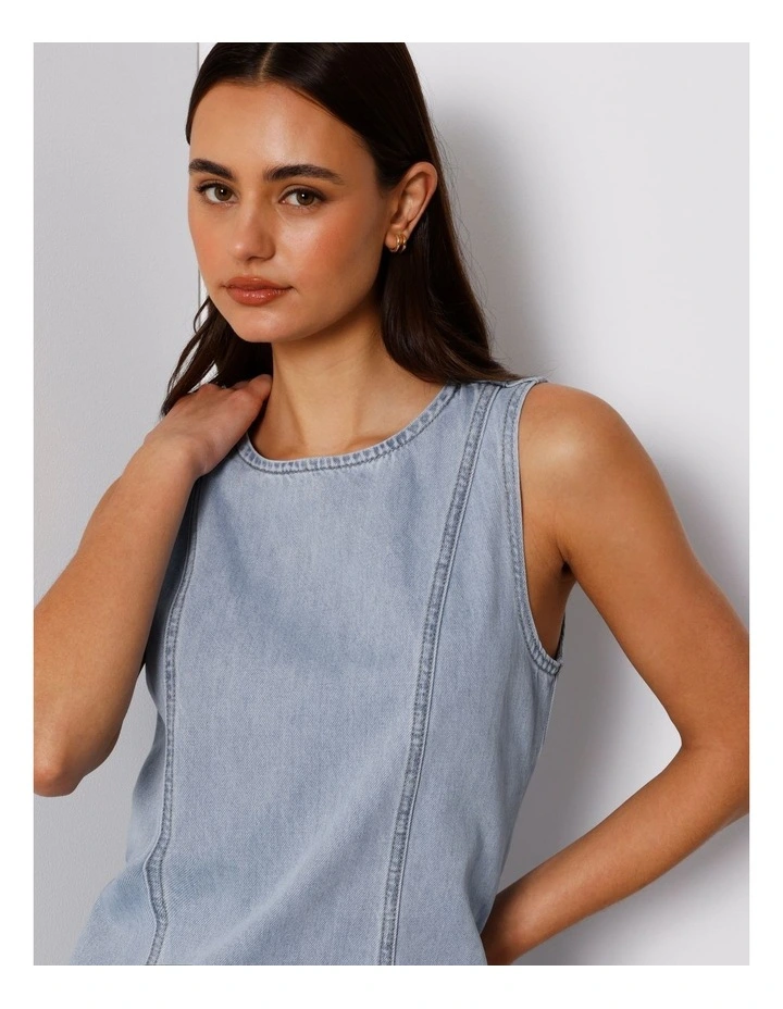 Sleeveless Denim Panelled Mini Dress In Breeze Blue image 3