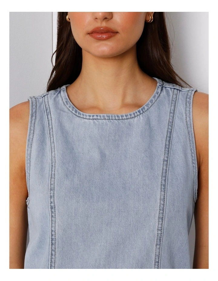 Sleeveless Denim Panelled Mini Dress In Breeze Blue image 4