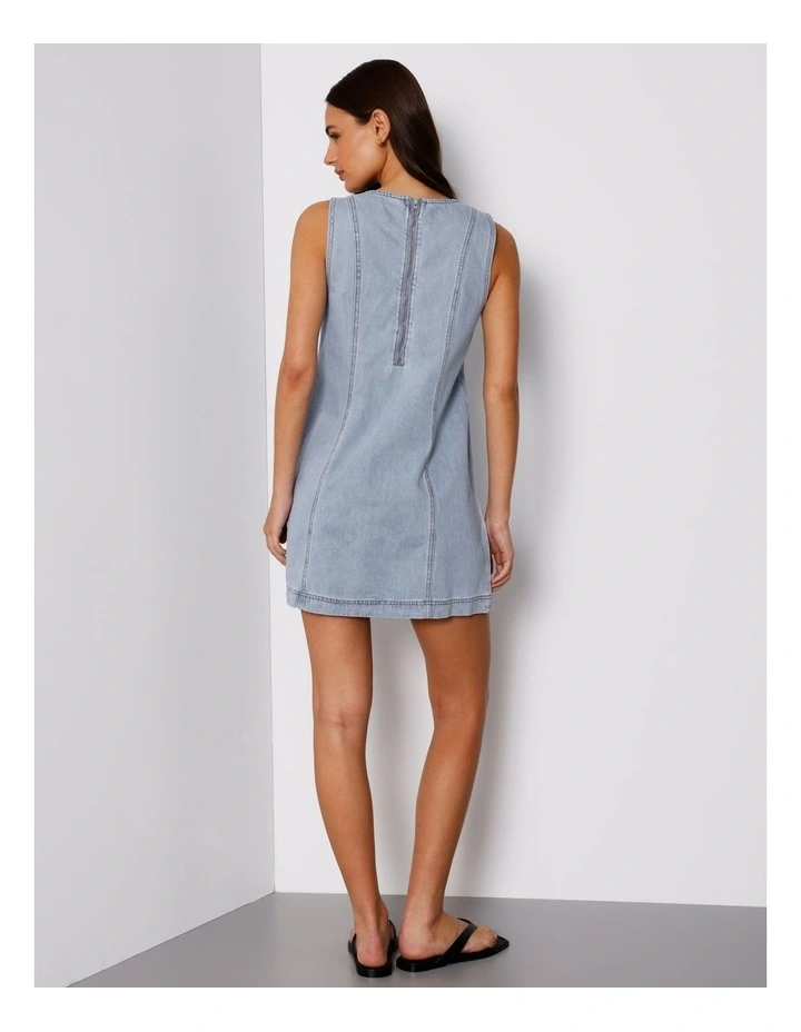 Sleeveless Denim Panelled Mini Dress In Breeze Blue image 5