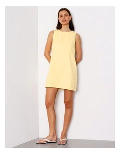 Sleeveless Denim Panelled Mini Dress In Light Yellow