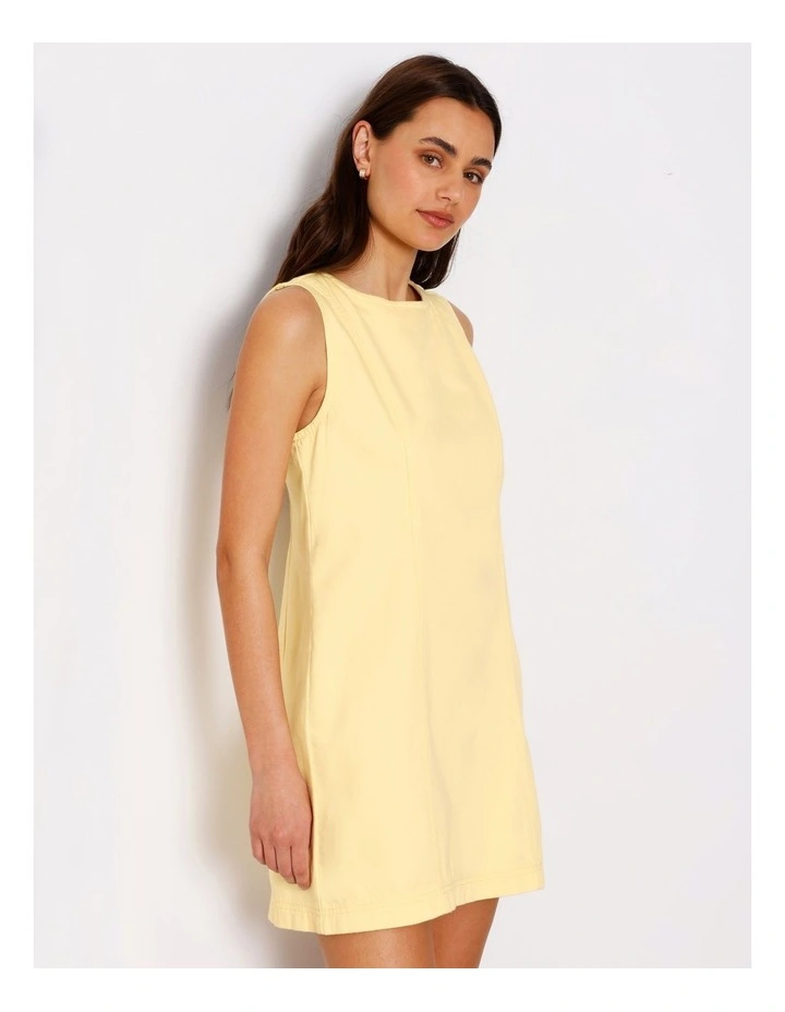 Sleeveless Denim Panelled Mini Dress In Light Yellow image 2
