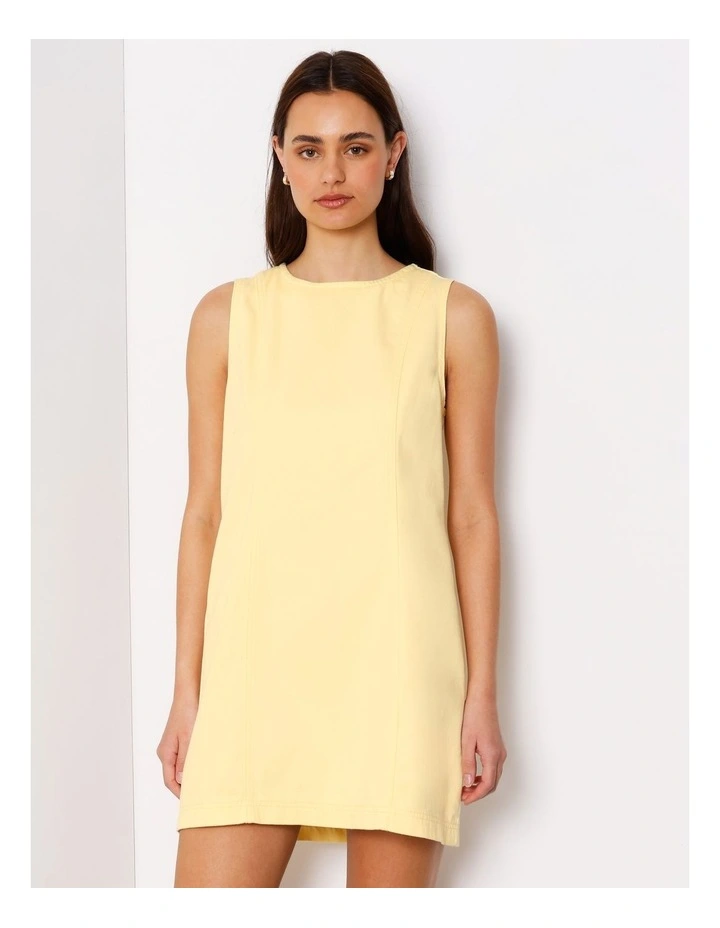 Sleeveless Denim Panelled Mini Dress In Light Yellow image 3