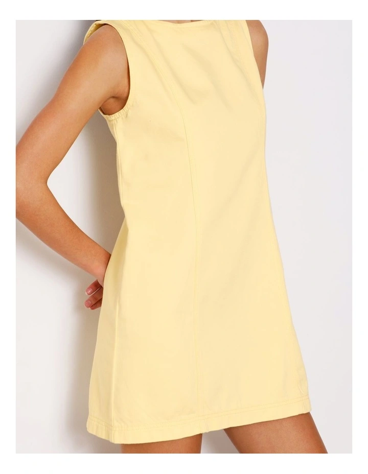 Sleeveless Denim Panelled Mini Dress In Light Yellow image 4