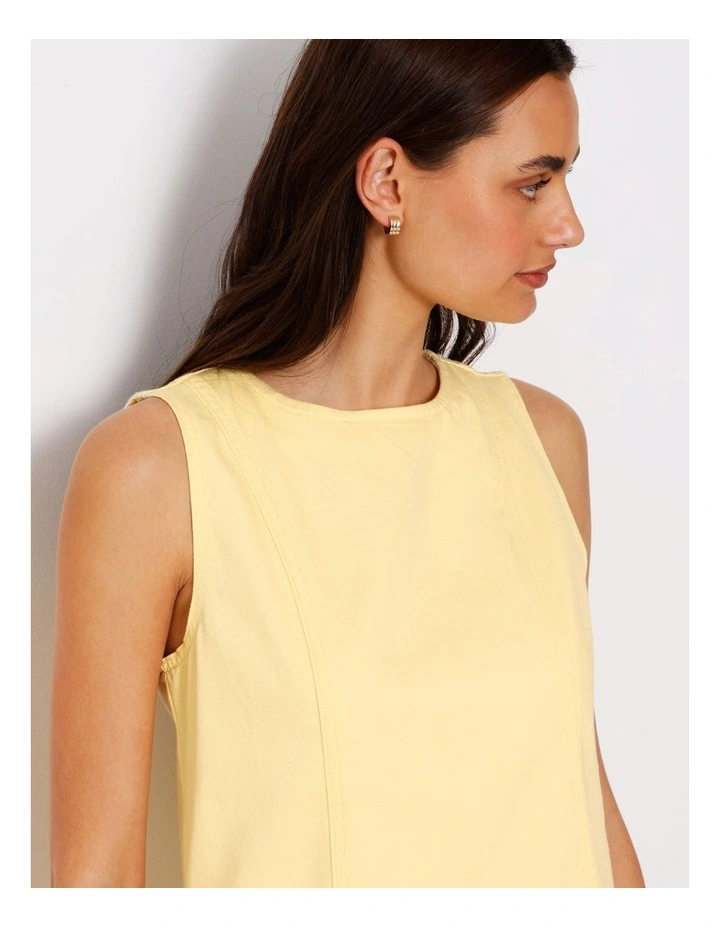 Sleeveless Denim Panelled Mini Dress In Light Yellow image 5