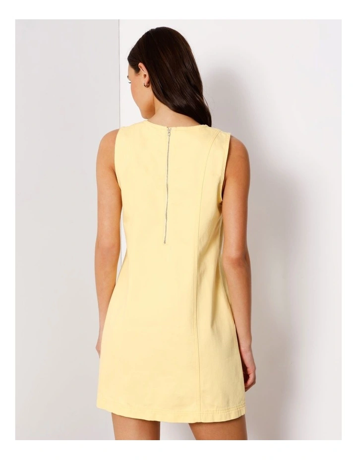 Sleeveless Denim Panelled Mini Dress In Light Yellow image 6