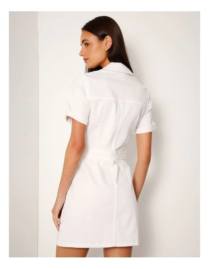 Button Through Denim Mini Dress In Ecru image 5