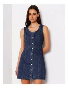 Button Through Denim Tank Dress In Pure Blue