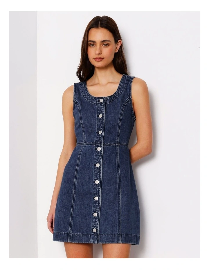Button Through Denim Tank Dress In Pure Blue image 1