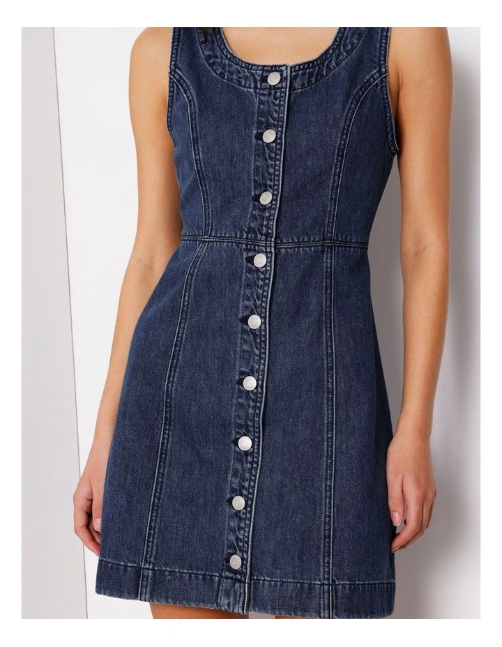 Button Through Denim Tank Dress In Pure Blue image 4