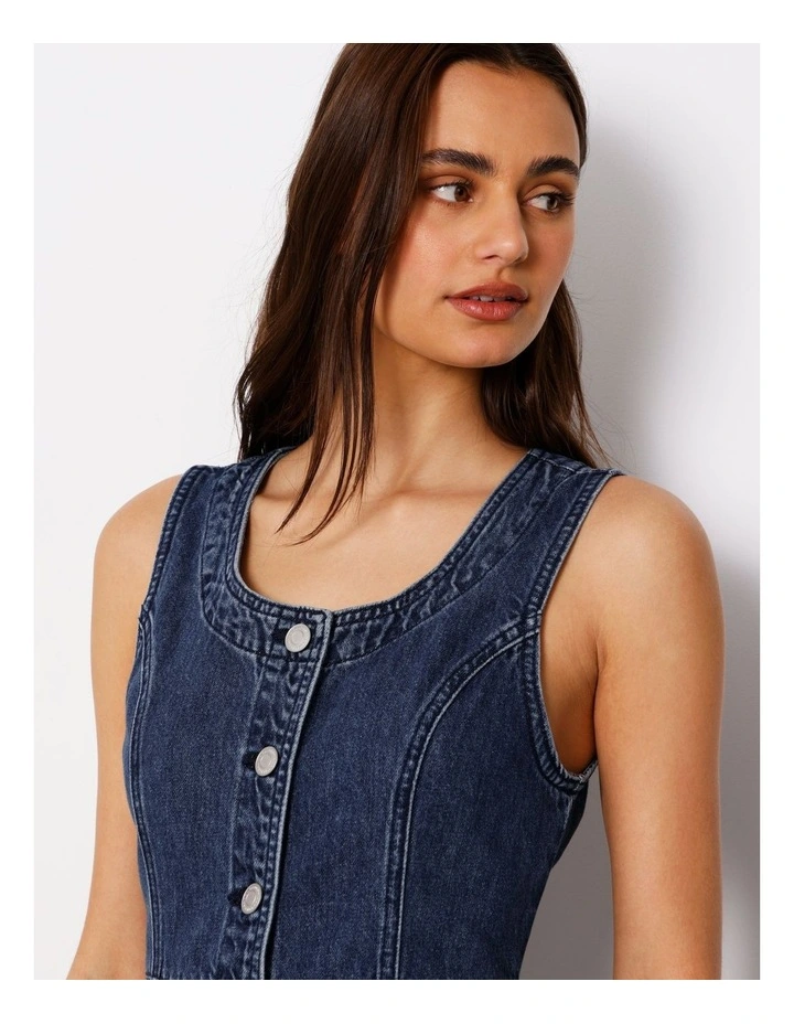 Button Through Denim Tank Dress In Pure Blue image 5