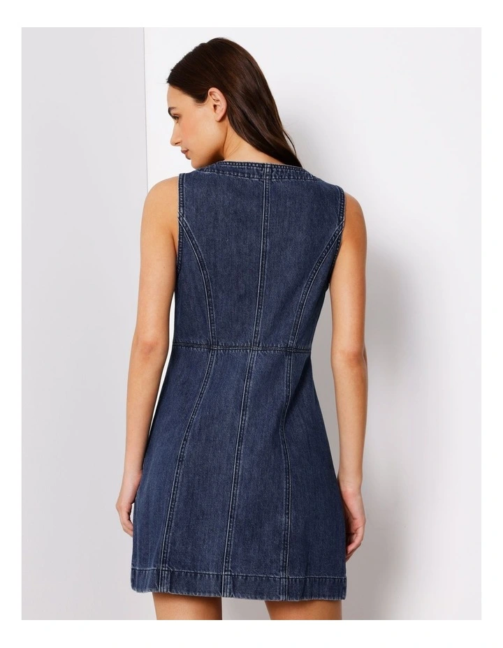 Button Through Denim Tank Dress In Pure Blue image 6