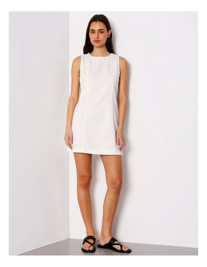 Sleeveless Denim Panelled Mini Dress In Ecru image 1