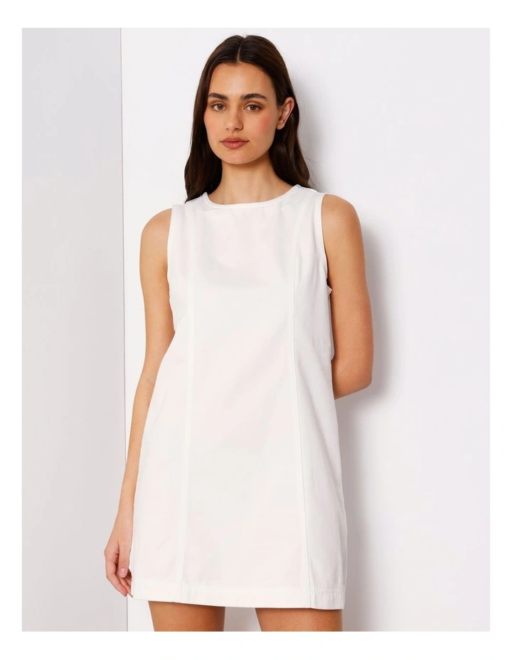 Sleeveless Denim Panelled Mini Dress In Ecru image 2