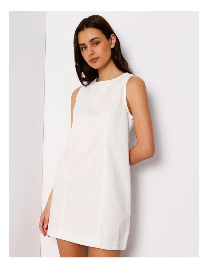 Sleeveless Denim Panelled Mini Dress In Ecru image 3