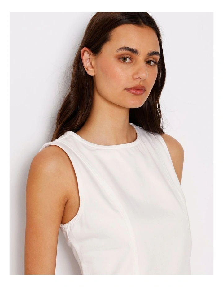 Sleeveless Denim Panelled Mini Dress In Ecru image 4