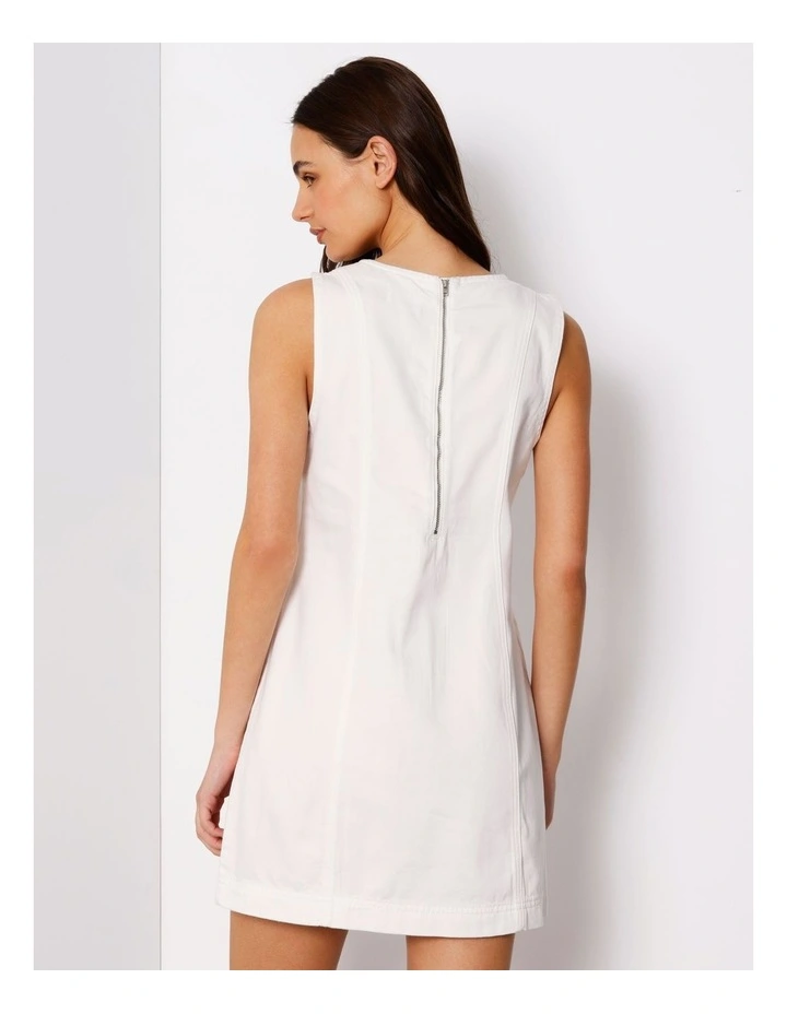 Sleeveless Denim Panelled Mini Dress In Ecru image 5
