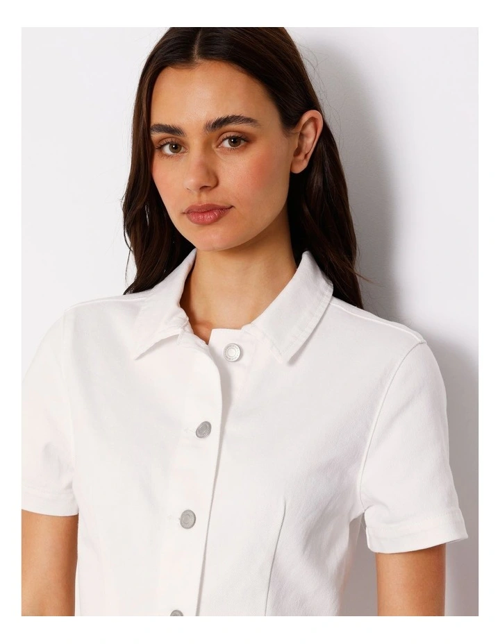 Short Sleeve Box Pleat Denim Dress In Ecru image 4