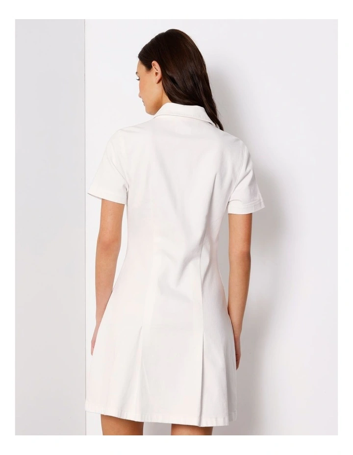 Short Sleeve Box Pleat Denim Dress In Ecru image 6