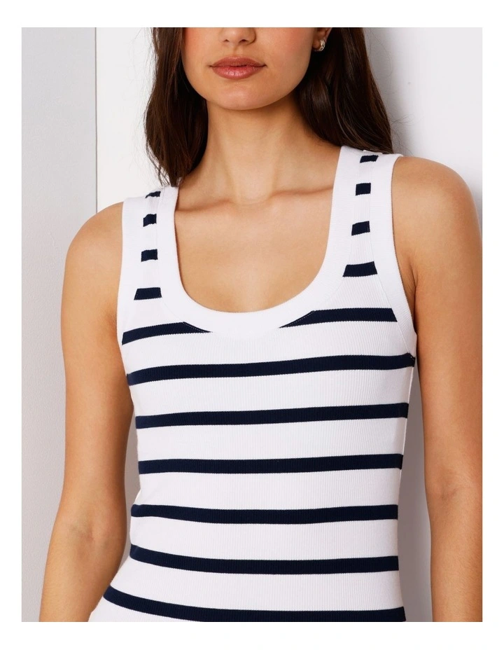 Scoop Neck Rib Midi Dress In Bright White/Blues image 4