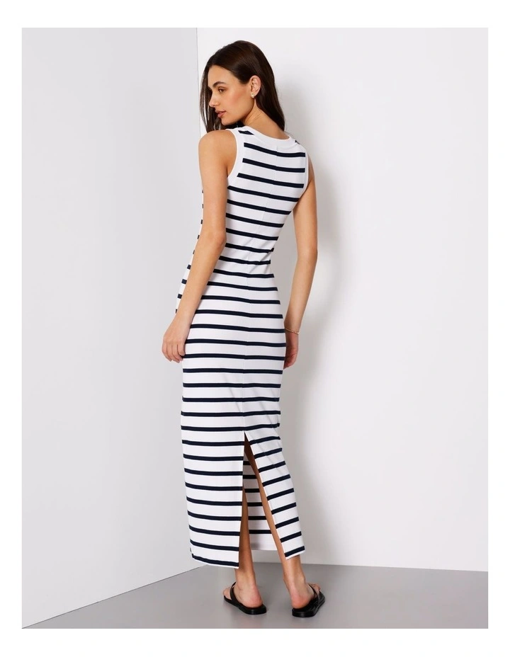 Scoop Neck Rib Midi Dress In Bright White/Blues image 5