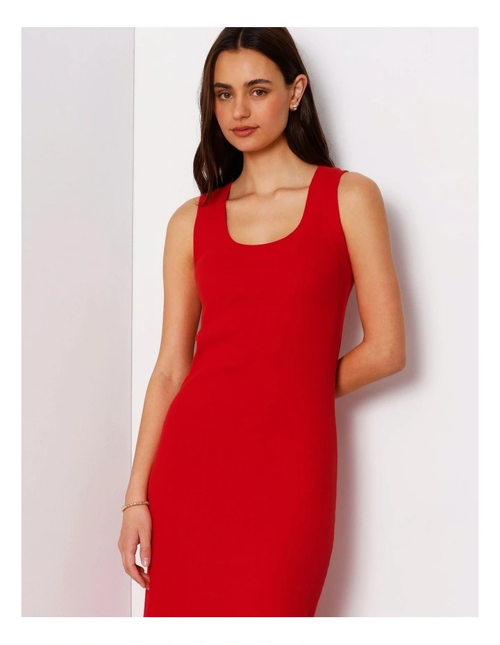 Scoop Neck Rib Midi Dress In Red image 2