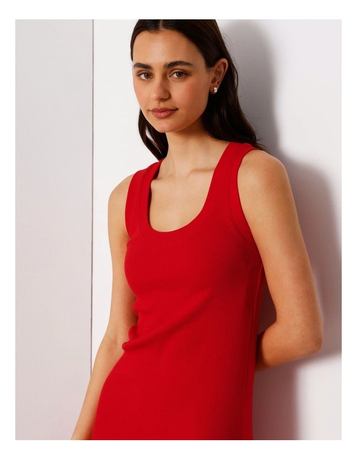 Scoop Neck Rib Midi Dress In Red image 4