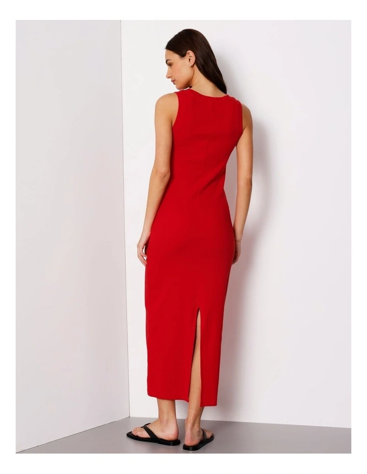 Scoop Neck Rib Midi Dress In Red image 5