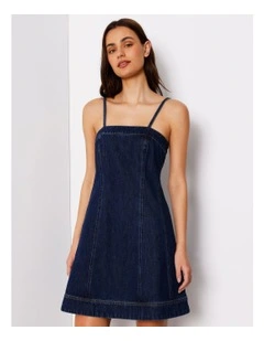 Strappy Skater Denim Dress In True Blue