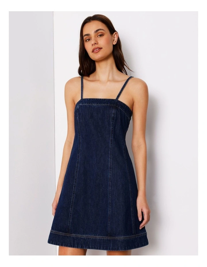 Strappy Skater Denim Dress In True Blue image 1
