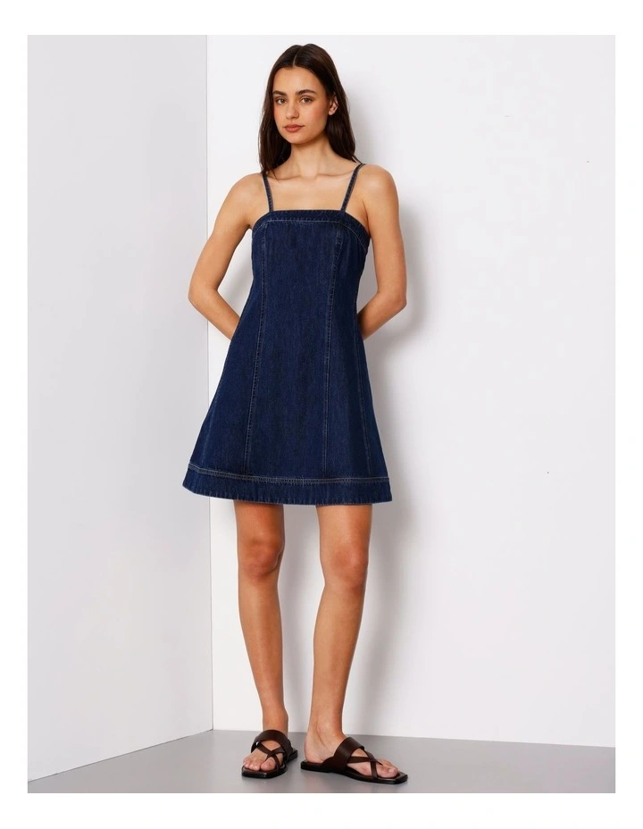 Strappy Skater Denim Dress In True Blue image 2