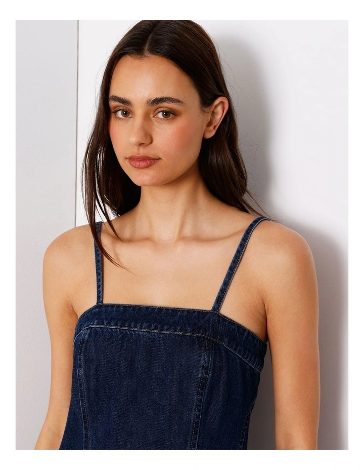Strappy Skater Denim Dress In True Blue image 3