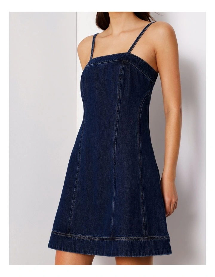 Strappy Skater Denim Dress In True Blue image 4