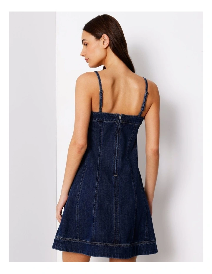 Strappy Skater Denim Dress In True Blue image 5