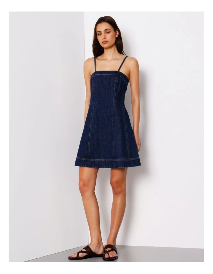 Strappy Skater Denim Dress In True Blue image 6