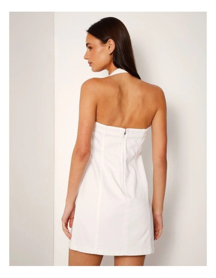 Halter Neck Denim Mini Dress With D-ring In Ecru image 5