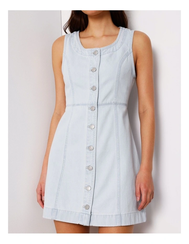 Button Through Denim Tank Dress In Ice Blue image 4