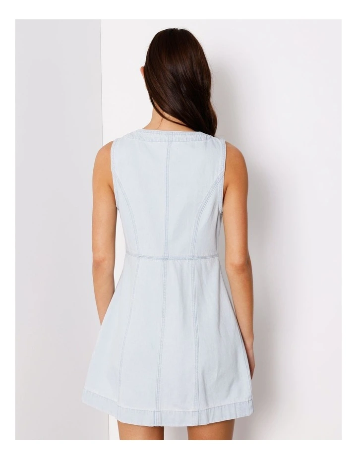 Button Through Denim Tank Dress In Ice Blue image 6