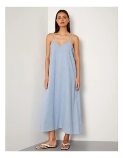 Lightweight Denim V-neck Dress In Breeze Blue