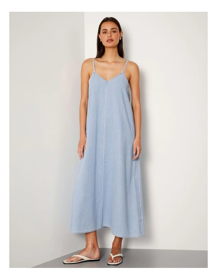 Lightweight Denim V-neck Dress In Breeze Blue image 1