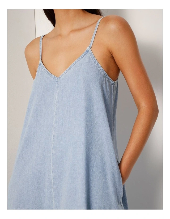 Lightweight Denim V-neck Dress In Breeze Blue image 2